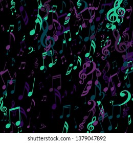 Falling Musical Notes. Creative Background with Notes, Bass and Treble Clefs. Vector Element for Musical Poster, Banner, Advertising, Card. Minimalistic Simple Background.