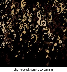 Falling Musical Notes. Modern Background with Notes, Bass and Treble Clefs. Vector Element for Musical Poster, Banner, Advertising, Card. Minimalistic Simple Background.