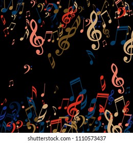 Falling Musical Notes. Modern Background with Notes, Bass and Treble Clefs. Vector Element for Musical Poster, Banner, Advertising, Card. Minimalistic Simple Background.