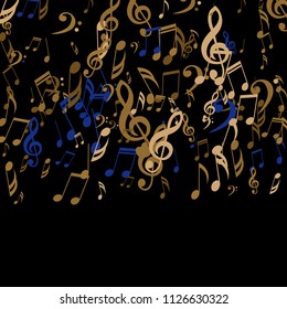 Falling Musical Notes. Modern Background with Notes, Bass and Treble Clefs. Vector Element for Musical Poster, Banner, Advertising, Card. Minimalistic Simple Background.