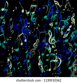 Falling Musical Notes. Modern Background with Notes, Bass and Treble Clefs. Vector Element for Musical Poster, Banner, Advertising, Card. Minimalistic Simple Background.