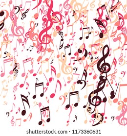 Falling Musical Notes. Modern Background with Notes, Bass and Treble Clefs. Vector Element for Musical Poster, Banner, Advertising, Card. Minimalistic Simple Background.