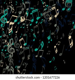 Falling Musical Notes. Modern Background with Notes, Bass and Treble Clefs. Vector Element for Musical Poster, Banner, Advertising, Card. Minimalistic Simple Background.