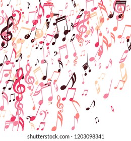 Falling Musical Notes. Modern Background with Notes, Bass and Treble Clefs. Vector Element for Musical Poster, Banner, Advertising, Card. Minimalistic Simple Background.