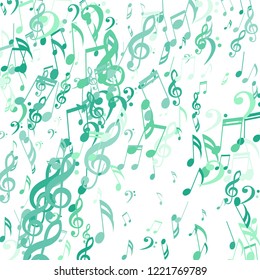 Falling Musical Notes. Modern Background with Notes, Bass and Treble Clefs. Vector Element for Musical Poster, Banner, Advertising, Card. Minimalistic Simple Background.