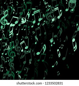 Falling Musical Notes. Modern Background with Notes, Bass and Treble Clefs. Vector Element for Musical Poster, Banner, Advertising, Card. Minimalistic Simple Background.