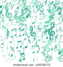 Falling Musical Notes. Modern Background with Notes, Bass and Treble Clefs. Vector Element for Musical Poster, Banner, Advertising, Card. Minimalistic Simple Background.