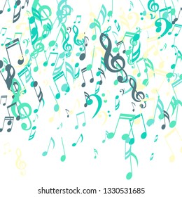Falling Musical Notes. Modern Background with Notes, Bass and Treble Clefs. Vector Element for Musical Poster, Banner, Advertising, Card. Minimalistic Simple Background.