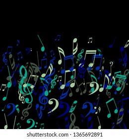 Falling Musical Notes. Modern Background with Notes, Bass and Treble Clefs. Vector Element for Musical Poster, Banner, Advertising, Card. Minimalistic Simple Background.