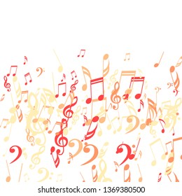 Falling Musical Notes. Modern Background with Notes, Bass and Treble Clefs. Vector Element for Musical Poster, Banner, Advertising, Card. Minimalistic Simple Background.