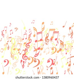 Falling Musical Notes. Modern Background with Notes, Bass and Treble Clefs. Vector Element for Musical Poster, Banner, Advertising, Card. Minimalistic Simple Background.