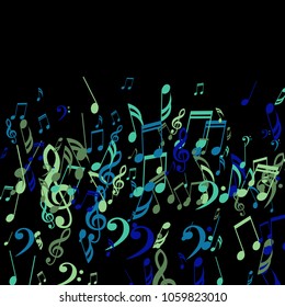 Falling Musical Notes. Trendy Background with Notes, Bass and Treble Clefs. Vector Element for Musical Poster, Banner, Advertising, Card. Minimalistic Simple Background.
