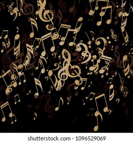 Falling Musical Notes. Trendy Background with Notes, Bass and Treble Clefs. Vector Element for Musical Poster, Banner, Advertising, Card. Minimalistic Simple Background.