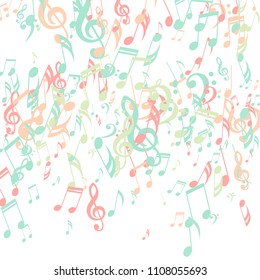 Falling Musical Notes. Trendy Background with Notes, Bass and Treble Clefs. Vector Element for Musical Poster, Banner, Advertising, Card. Minimalistic Simple Background.