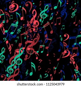 Falling Musical Notes. Trendy Background with Notes, Bass and Treble Clefs. Vector Element for Musical Poster, Banner, Advertising, Card. Minimalistic Simple Background.