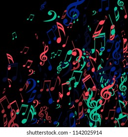 Falling Musical Notes. Trendy Background with Notes, Bass and Treble Clefs. Vector Element for Musical Poster, Banner, Advertising, Card. Minimalistic Simple Background.