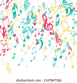 Falling Musical Notes. Trendy Background with Notes, Bass and Treble Clefs. Vector Element for Musical Poster, Banner, Advertising, Card. Minimalistic Simple Background.