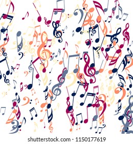 Falling Musical Notes. Trendy Background with Notes, Bass and Treble Clefs. Vector Element for Musical Poster, Banner, Advertising, Card. Minimalistic Simple Background.