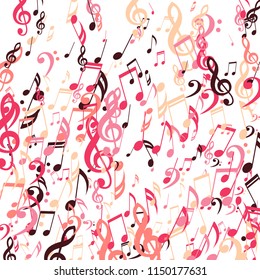 Falling Musical Notes. Trendy Background with Notes, Bass and Treble Clefs. Vector Element for Musical Poster, Banner, Advertising, Card. Minimalistic Simple Background.