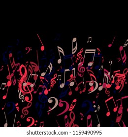 Falling Musical Notes. Trendy Background with Notes, Bass and Treble Clefs. Vector Element for Musical Poster, Banner, Advertising, Card. Minimalistic Simple Background.