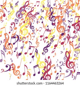 Falling Musical Notes. Trendy Background with Notes, Bass and Treble Clefs. Vector Element for Musical Poster, Banner, Advertising, Card. Minimalistic Simple Background.