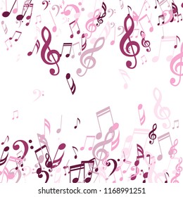 Falling Musical Notes. Trendy Background with Notes, Bass and Treble Clefs. Vector Element for Musical Poster, Banner, Advertising, Card. Minimalistic Simple Background.