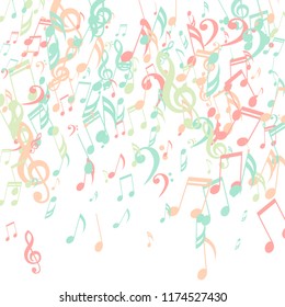 Falling Musical Notes. Trendy Background with Notes, Bass and Treble Clefs. Vector Element for Musical Poster, Banner, Advertising, Card. Minimalistic Simple Background.