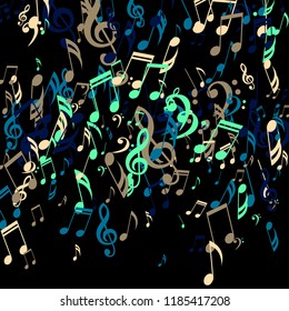 Falling Musical Notes. Trendy Background with Notes, Bass and Treble Clefs. Vector Element for Musical Poster, Banner, Advertising, Card. Minimalistic Simple Background.