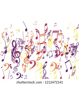 Falling Musical Notes. Trendy Background with Notes, Bass and Treble Clefs. Vector Element for Musical Poster, Banner, Advertising, Card. Minimalistic Simple Background.