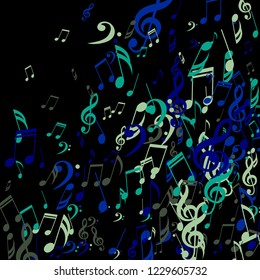 Falling Musical Notes. Trendy Background with Notes, Bass and Treble Clefs. Vector Element for Musical Poster, Banner, Advertising, Card. Minimalistic Simple Background.