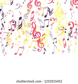 Falling Musical Notes. Trendy Background with Notes, Bass and Treble Clefs. Vector Element for Musical Poster, Banner, Advertising, Card. Minimalistic Simple Background.