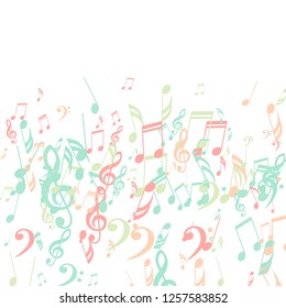 Falling Musical Notes. Trendy Background with Notes, Bass and Treble Clefs. Vector Element for Musical Poster, Banner, Advertising, Card. Minimalistic Simple Background.