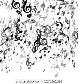 Falling Musical Notes. Trendy Background with Notes, Bass and Treble Clefs. Vector Element for Musical Poster, Banner, Advertising, Card. Minimalistic Simple Background.