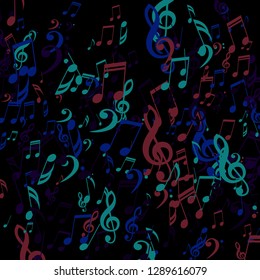 Falling Musical Notes. Trendy Background with Notes, Bass and Treble Clefs. Vector Element for Musical Poster, Banner, Advertising, Card. Minimalistic Simple Background.