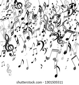 Falling Musical Notes. Trendy Background with Notes, Bass and Treble Clefs. Vector Element for Musical Poster, Banner, Advertising, Card. Minimalistic Simple Background.