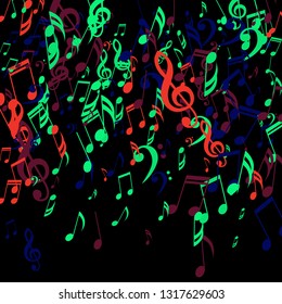 Falling Musical Notes. Trendy Background with Notes, Bass and Treble Clefs. Vector Element for Musical Poster, Banner, Advertising, Card. Minimalistic Simple Background.