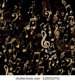 Falling Musical Notes. Trendy Background with Notes, Bass and Treble Clefs. Vector Element for Musical Poster, Banner, Advertising, Card. Minimalistic Simple Background.