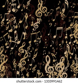 Falling Musical Notes. Trendy Background with Notes, Bass and Treble Clefs. Vector Element for Musical Poster, Banner, Advertising, Card. Minimalistic Simple Background.