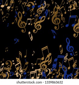 Falling Musical Notes. Trendy Background with Notes, Bass and Treble Clefs. Vector Element for Musical Poster, Banner, Advertising, Card. Minimalistic Simple Background.