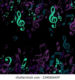 Falling Musical Notes. Trendy Background with Notes, Bass and Treble Clefs. Vector Element for Musical Poster, Banner, Advertising, Card. Minimalistic Simple Background.