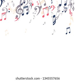 Falling Musical Notes. Trendy Background with Notes, Bass and Treble Clefs. Vector Element for Musical Poster, Banner, Advertising, Card. Minimalistic Simple Background.