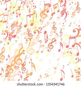 Falling Musical Notes. Trendy Background with Notes, Bass and Treble Clefs. Vector Element for Musical Poster, Banner, Advertising, Card. Minimalistic Simple Background.