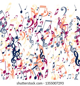 Falling Musical Notes. Trendy Background with Notes, Bass and Treble Clefs. Vector Element for Musical Poster, Banner, Advertising, Card. Minimalistic Simple Background.