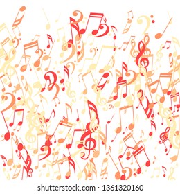 Falling Musical Notes. Trendy Background with Notes, Bass and Treble Clefs. Vector Element for Musical Poster, Banner, Advertising, Card. Minimalistic Simple Background.