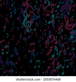 Falling Musical Signs. Abstract Background with Notes, Bass and Treble Clefs. Vector Element for Musical Poster, Banner, Advertising, Card. Minimalistic Simple Background.