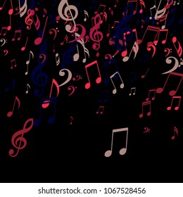 Falling Musical Signs. Abstract Background with Notes, Bass and Treble Clefs. Vector Element for Musical Poster, Banner, Advertising, Card. Minimalistic Simple Background.
