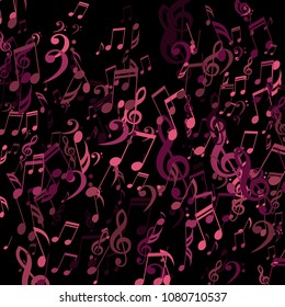 Falling Musical Signs. Abstract Background with Notes, Bass and Treble Clefs. Vector Element for Musical Poster, Banner, Advertising, Card. Minimalistic Simple Background.