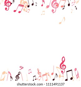 Falling Musical Signs. Abstract Background with Notes, Bass and Treble Clefs. Vector Element for Musical Poster, Banner, Advertising, Card. Minimalistic Simple Background.