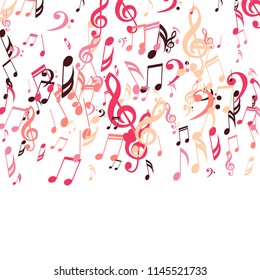 Falling Musical Signs. Abstract Background with Notes, Bass and Treble Clefs. Vector Element for Musical Poster, Banner, Advertising, Card. Minimalistic Simple Background.