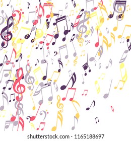 Falling Musical Signs. Abstract Background with Notes, Bass and Treble Clefs. Vector Element for Musical Poster, Banner, Advertising, Card. Minimalistic Simple Background.